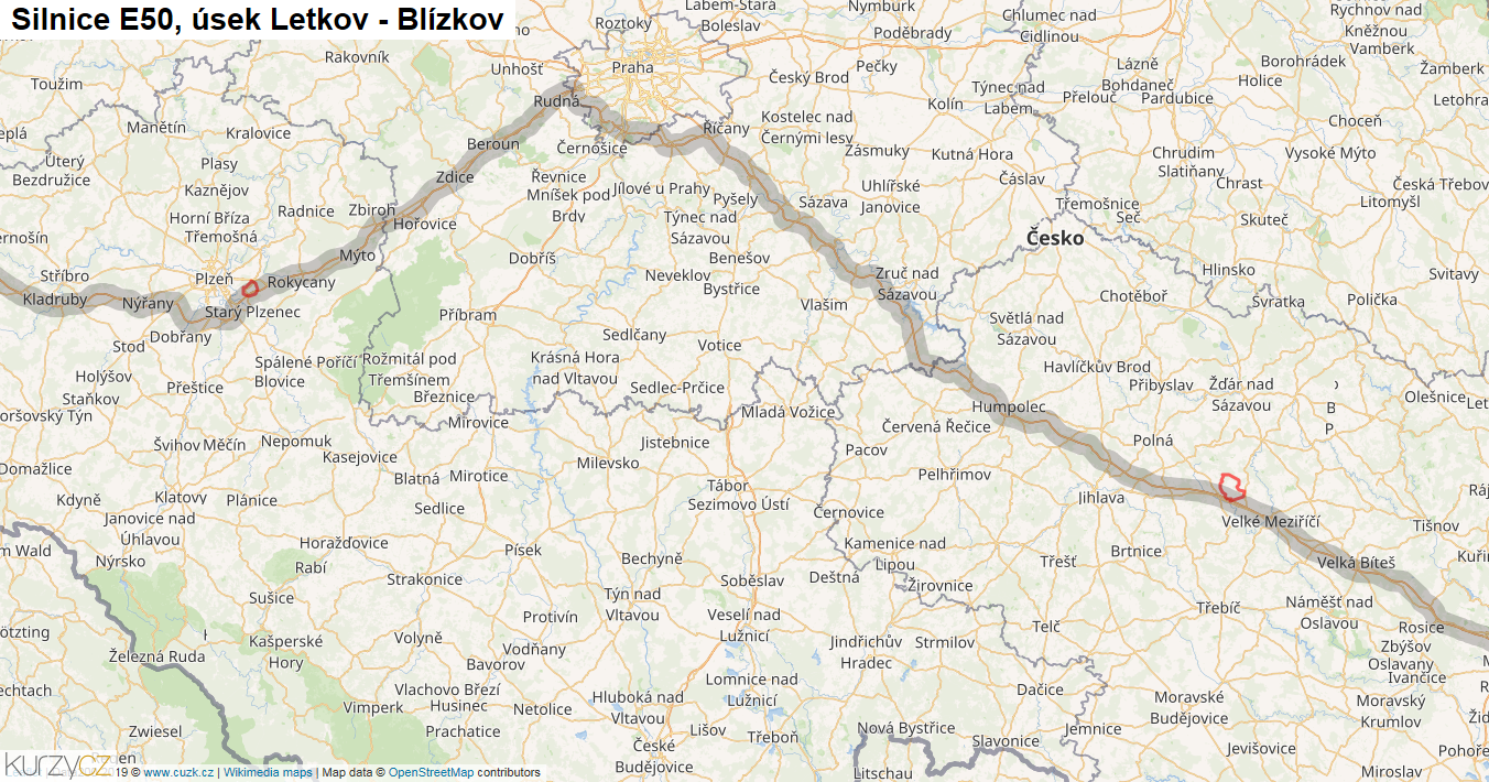 Úsek Letkov - Blízkov, Silnice E50 - Mapa