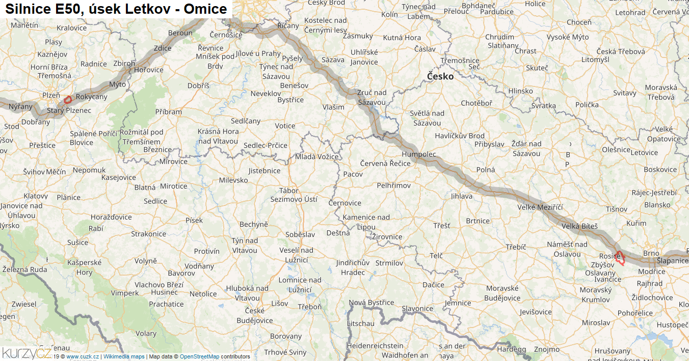 Úsek Letkov - Omice, Silnice E50 - Mapa