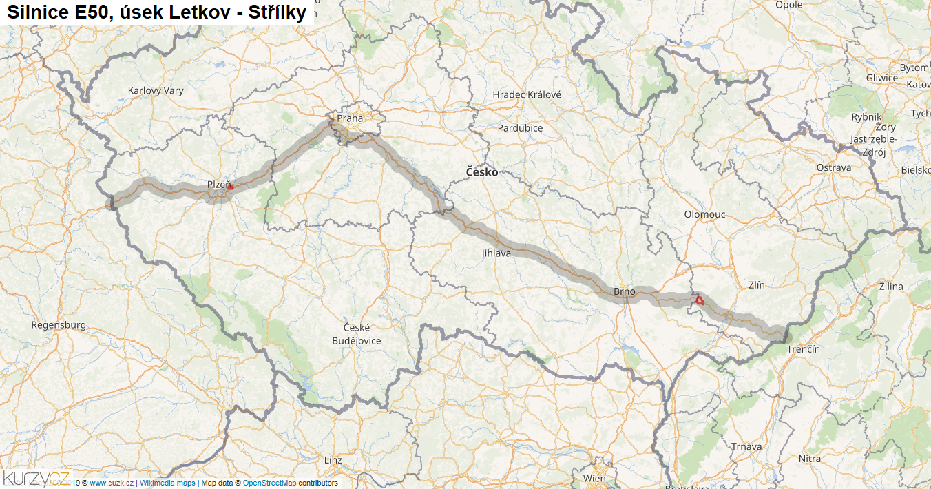 Úsek Letkov - Střílky, Silnice E50 - Mapa