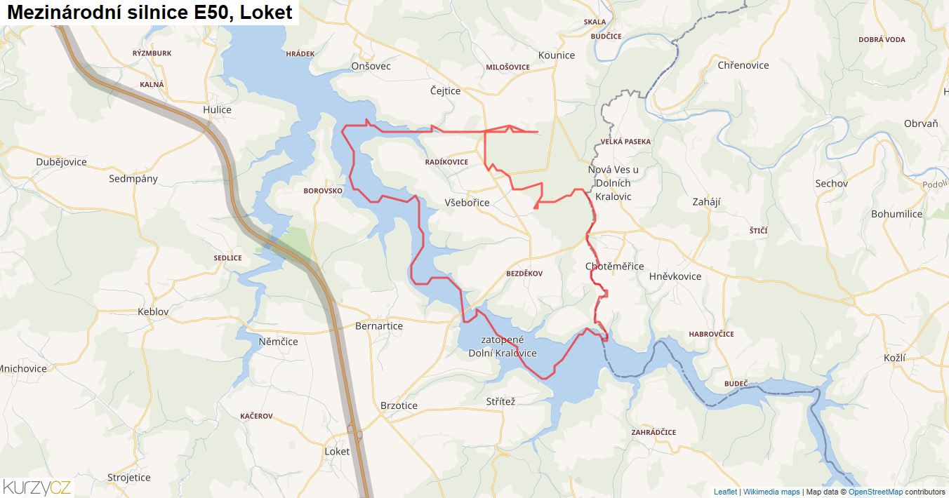 Loket, Silnice E50 - Mapa