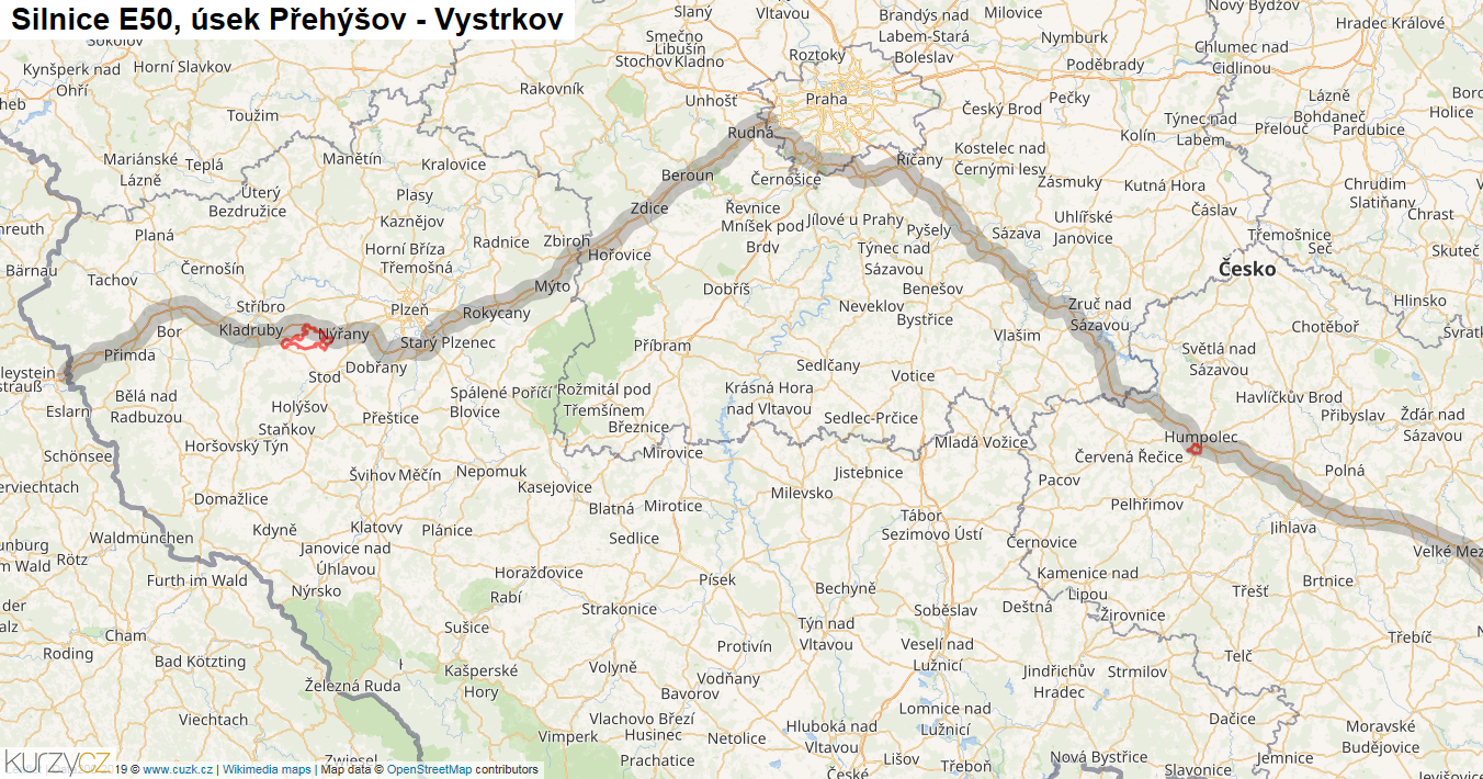 Úsek Přehýšov - Vystrkov, Silnice E50 - Mapa