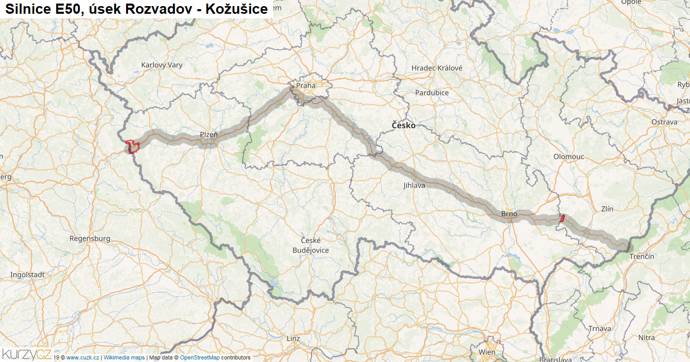 Úsek Rozvadov - Kožušice, Silnice E50 - Mapa