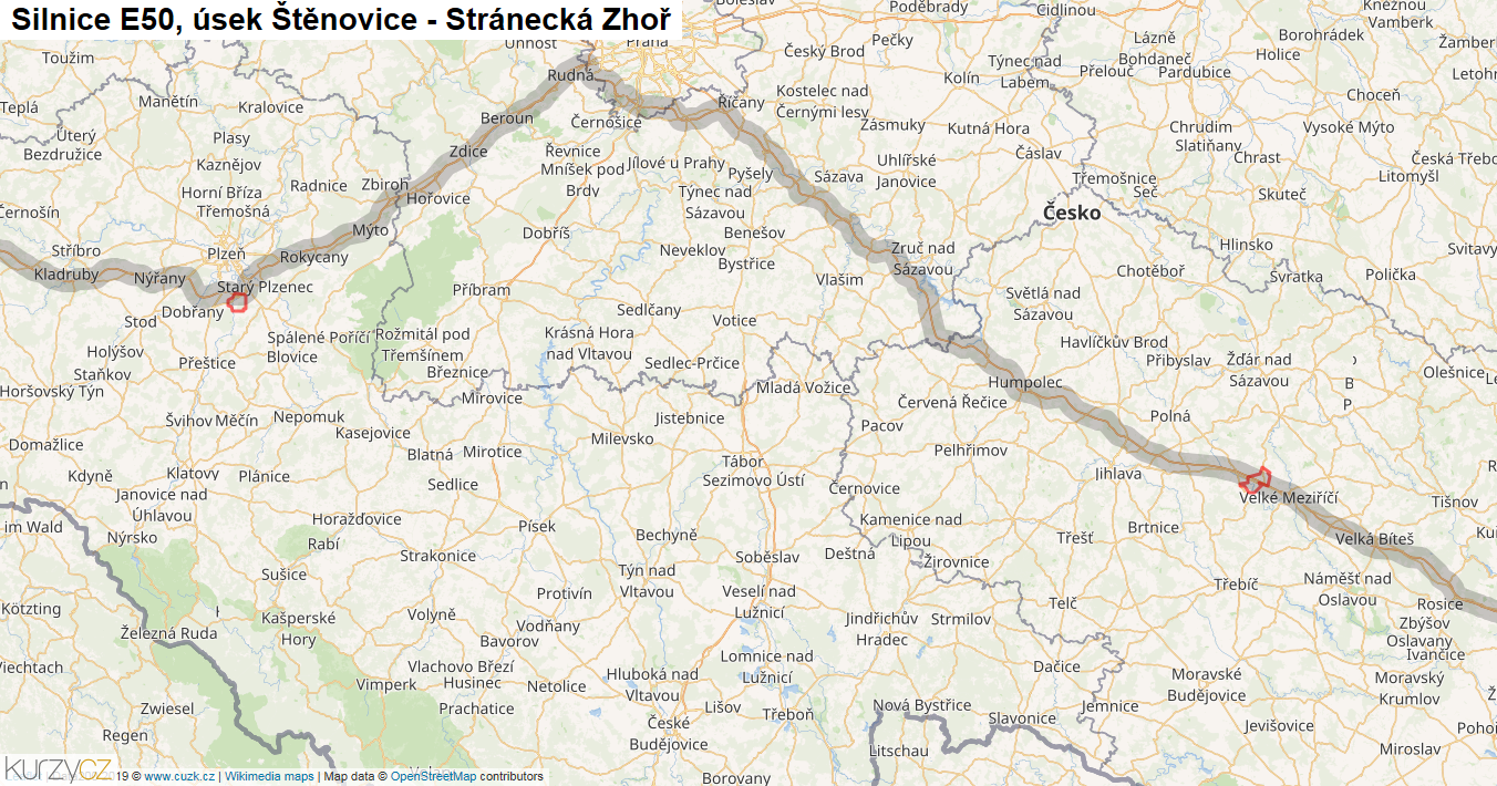 Úsek Štěnovice - Stránecká Zhoř, Silnice E50 - Mapa