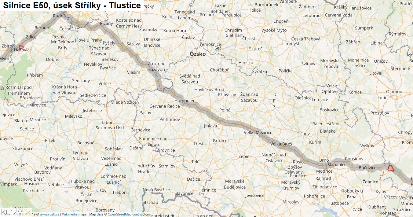 Úsek Střílky - Tlustice, Silnice E50 - Mapa