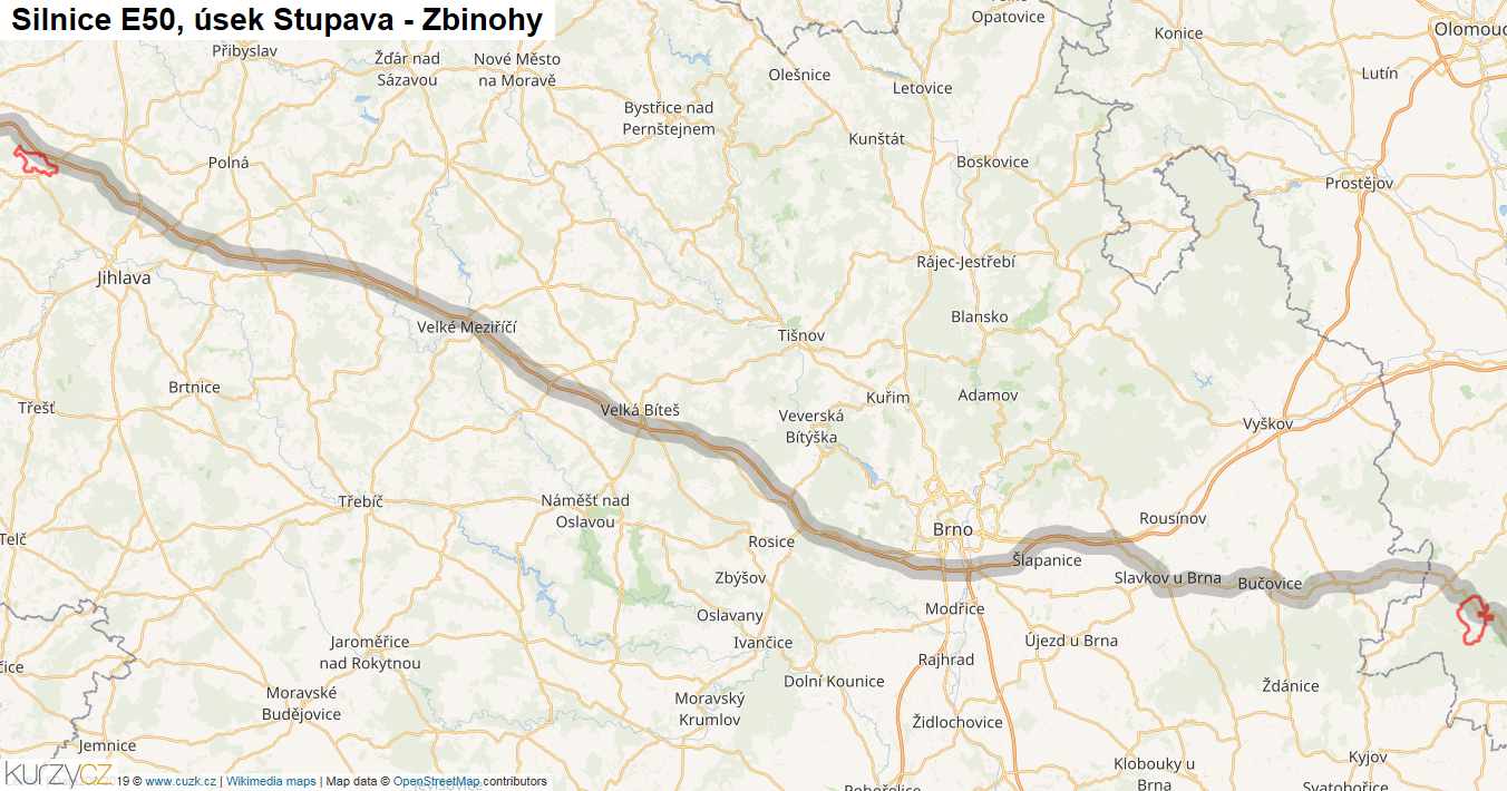 Úsek Stupava - Zbinohy, Silnice E50 - Mapa
