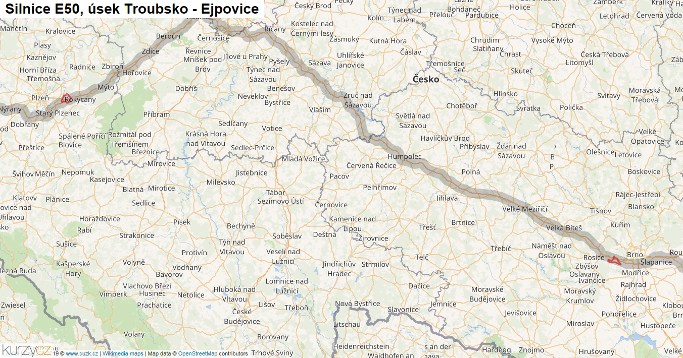 Úsek Troubsko - Ejpovice, Silnice E50 - Mapa