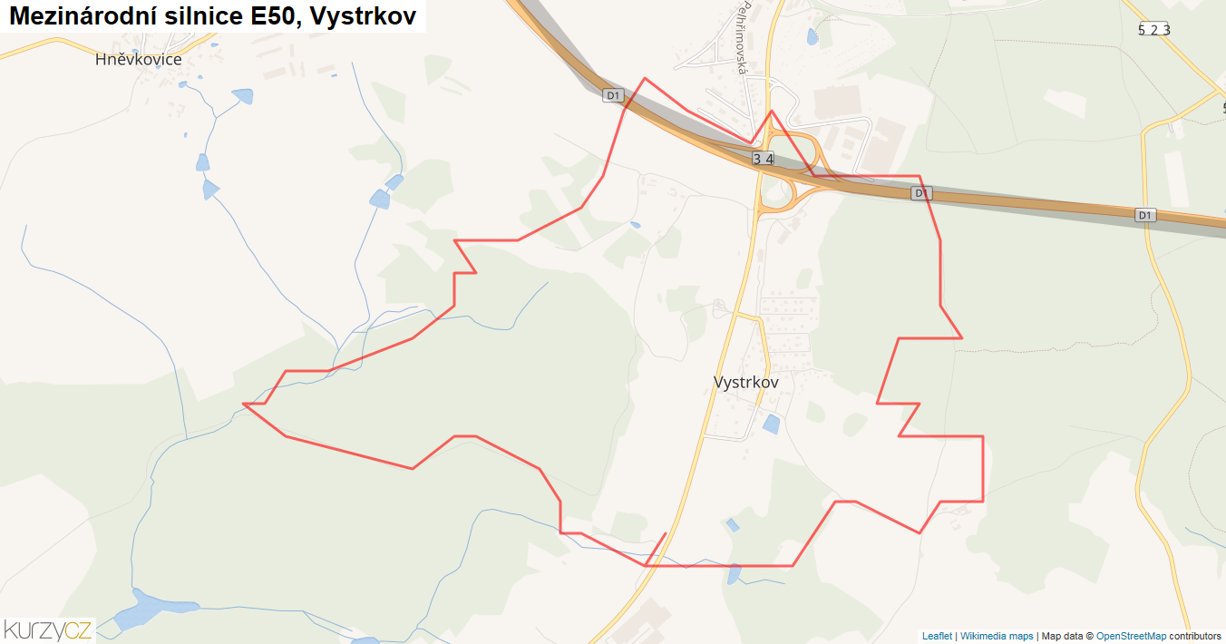 Vystrkov, Silnice E50 - Mapa