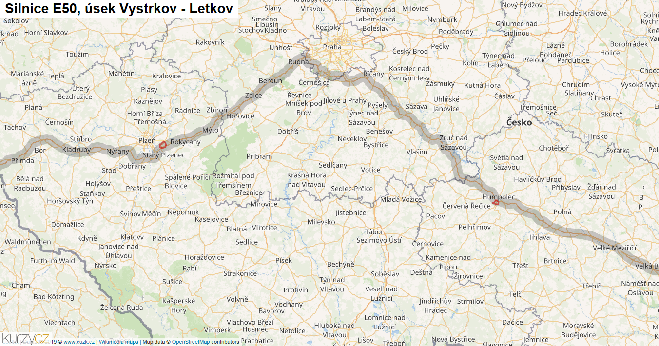 Úsek Vystrkov - Letkov, Silnice E50 - Mapa
