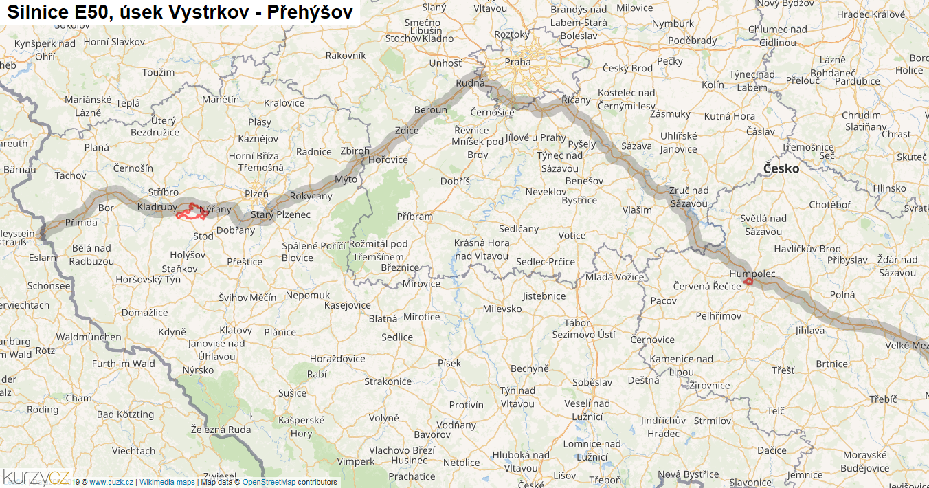 Úsek Vystrkov - Přehýšov, Silnice E50 - Mapa