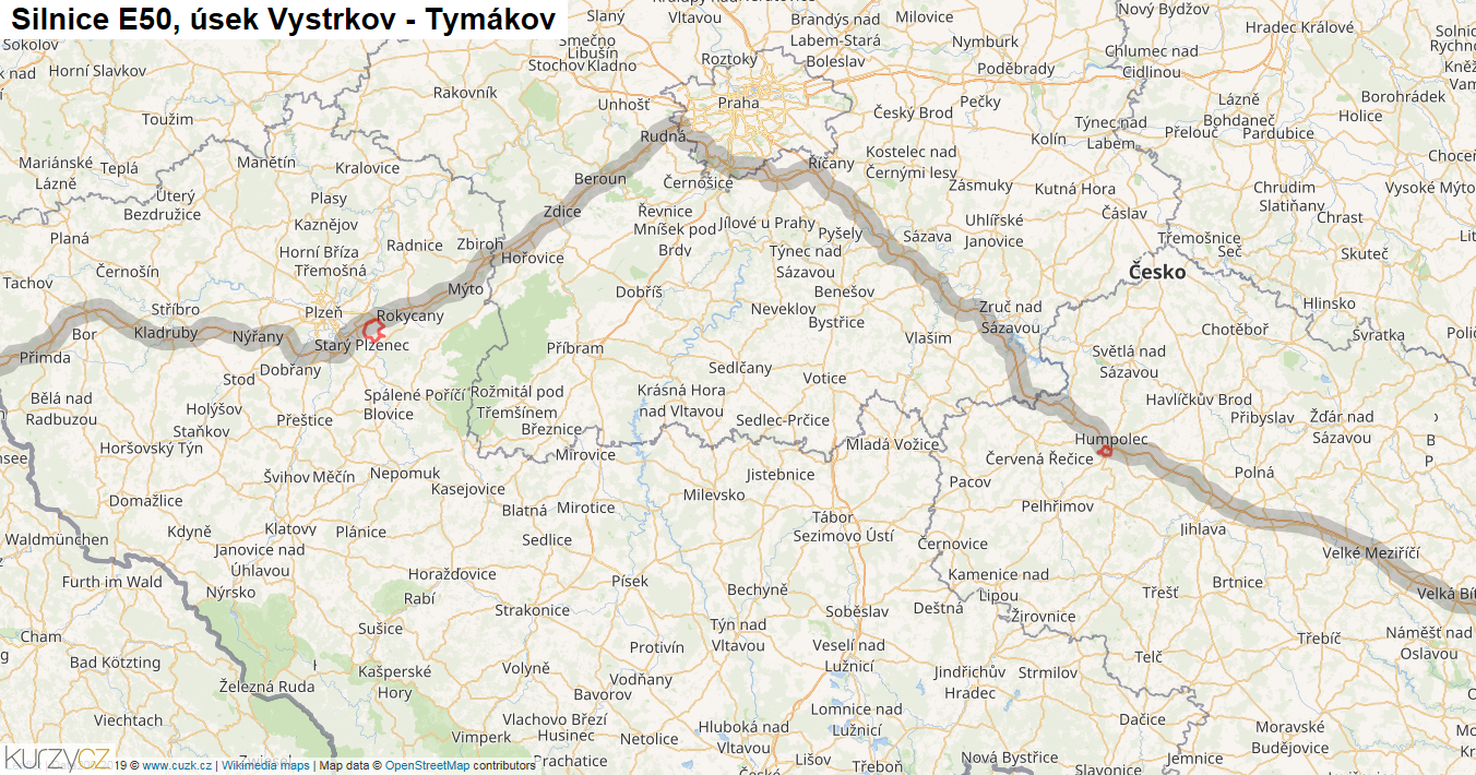 Úsek Vystrkov - Tymákov, Silnice E50 - Mapa