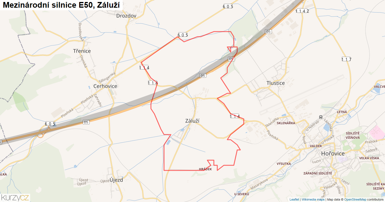 Záluží, Silnice E50 - Mapa