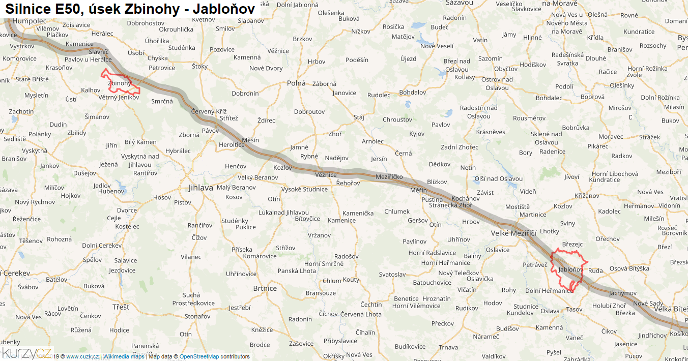 Úsek Zbinohy - Jabloňov, Silnice E50 - Mapa