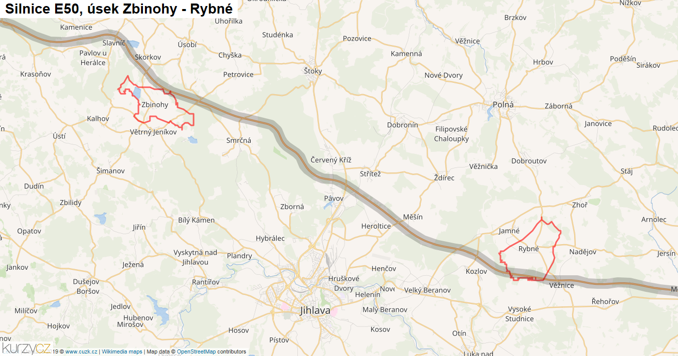 Úsek Zbinohy - Rybné, Silnice E50 - Mapa