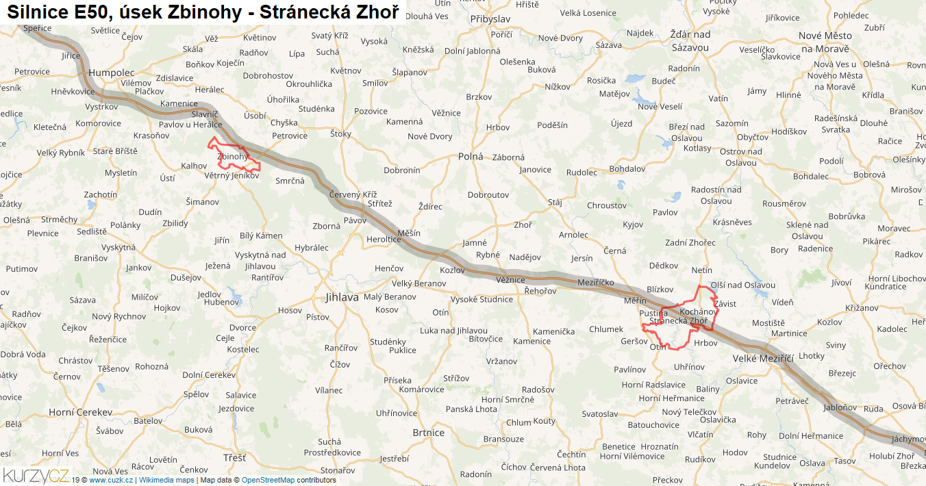 Úsek Zbinohy - Stránecká Zhoř, Silnice E50 - Mapa