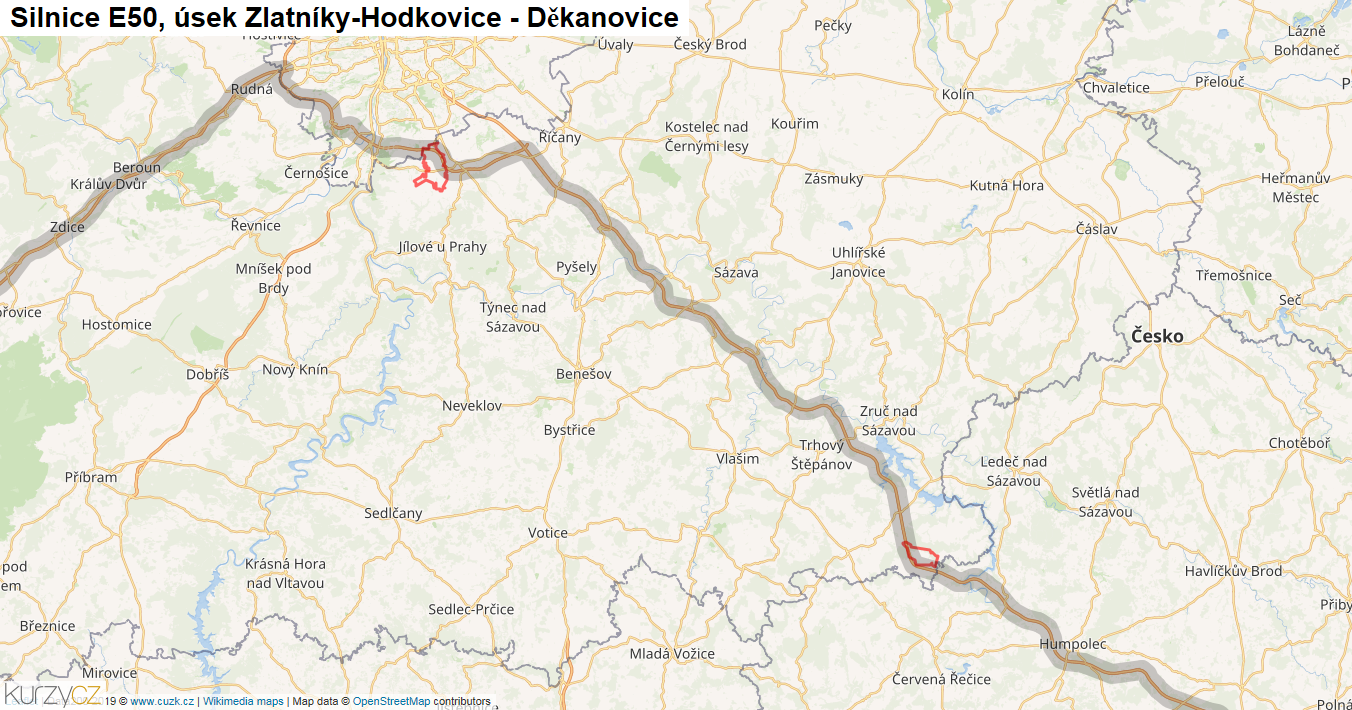 Úsek Zlatníky-Hodkovice - Děkanovice, Silnice E50 - Mapa
