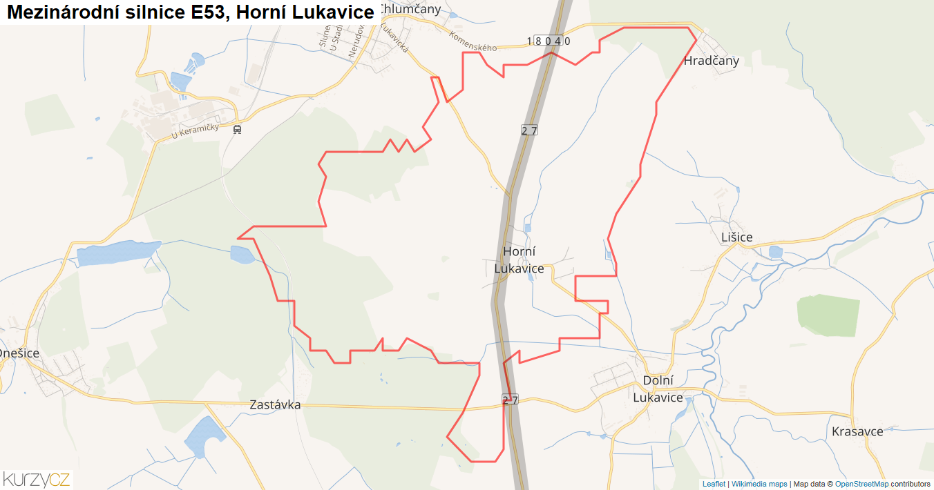 Horní Lukavice, Silnice E53 - Mapa