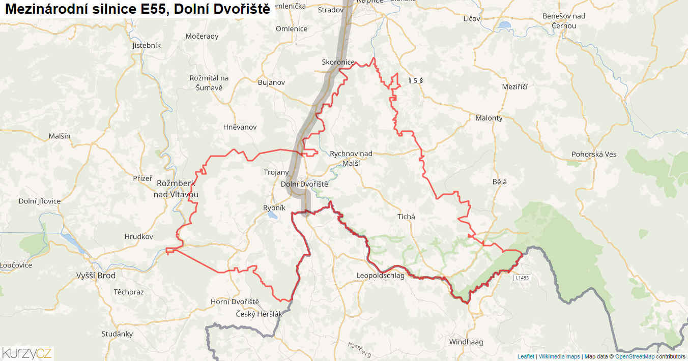 Dolní Dvořiště, Silnice E55 - Mapa