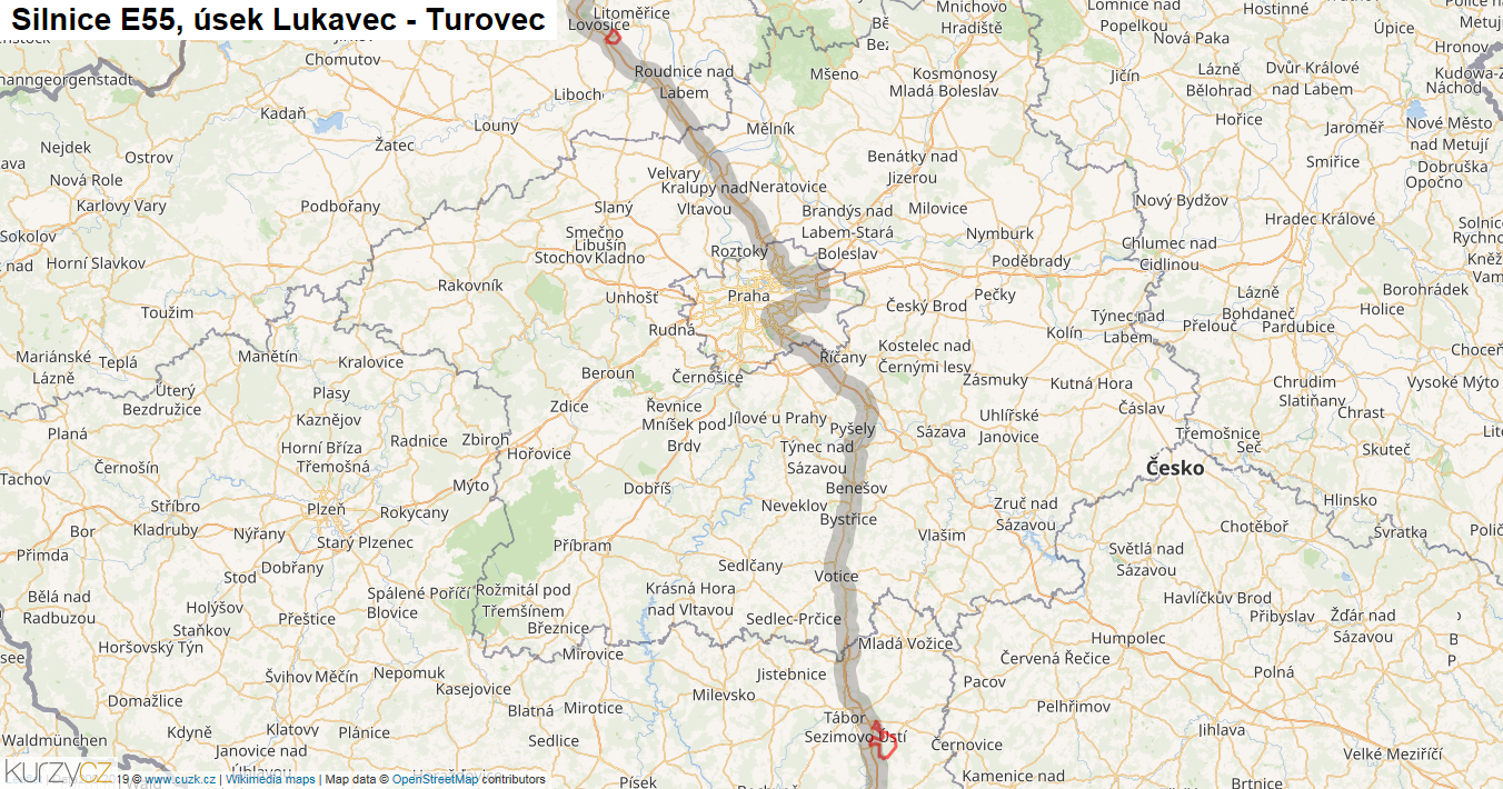 Úsek Lukavec - Turovec, Silnice E55 - Mapa