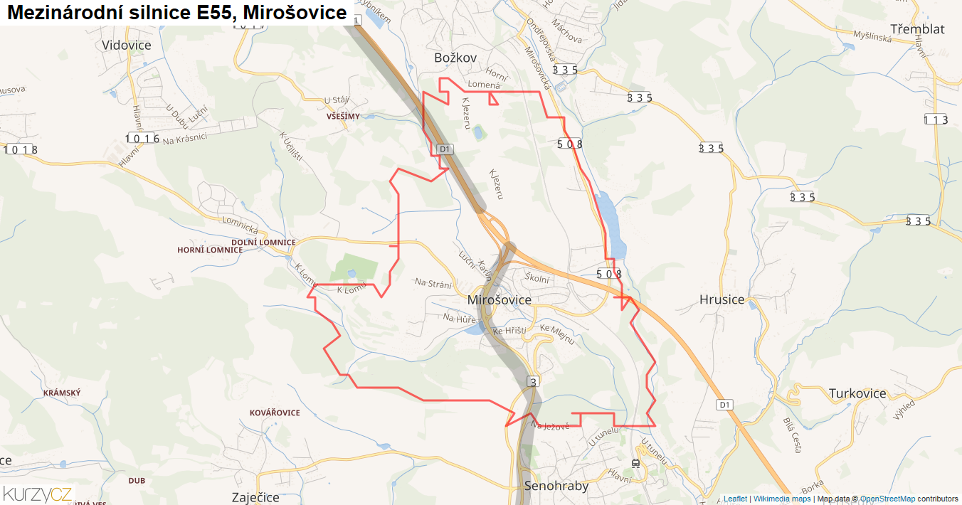 Mirošovice, Silnice E55 - Mapa