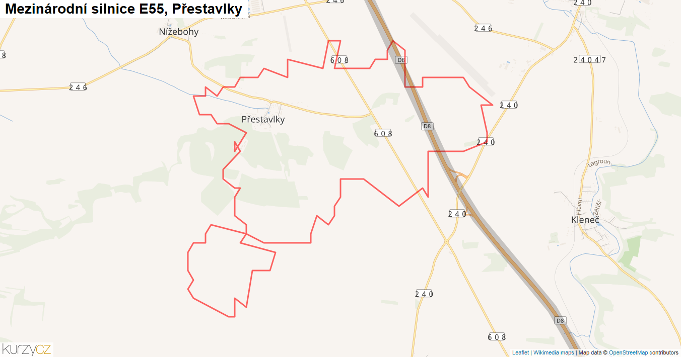 Přestavlky, Silnice E55 - Mapa