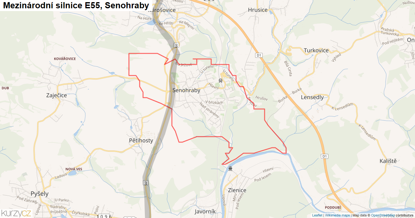 Senohraby, Silnice E55 - Mapa
