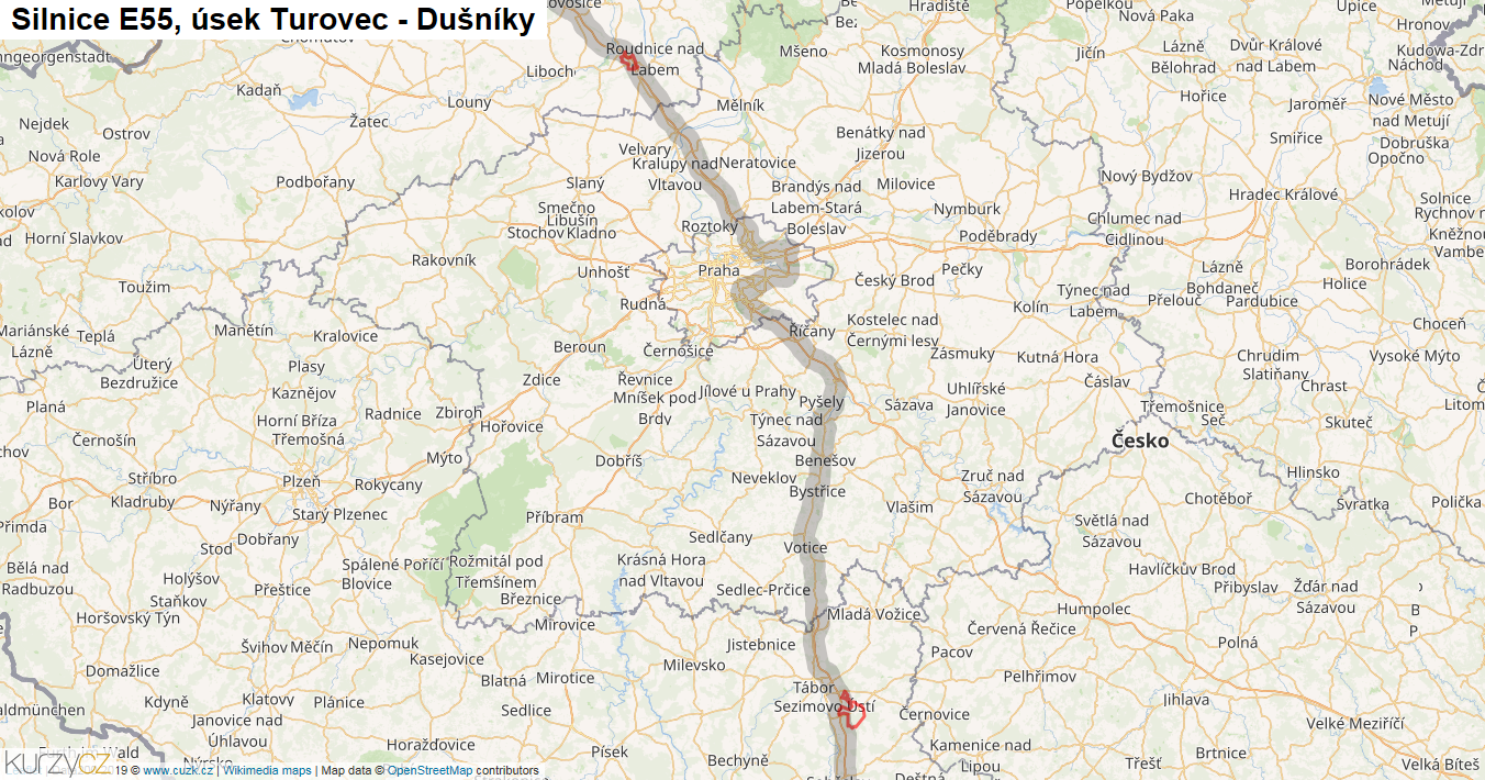 Úsek Turovec - Dušníky, Silnice E55 - Mapa
