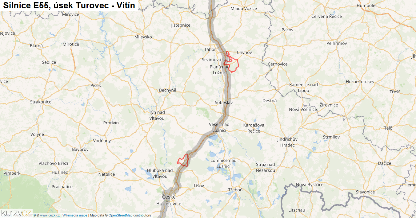 Úsek Turovec - Vitín, Silnice E55 - Mapa
