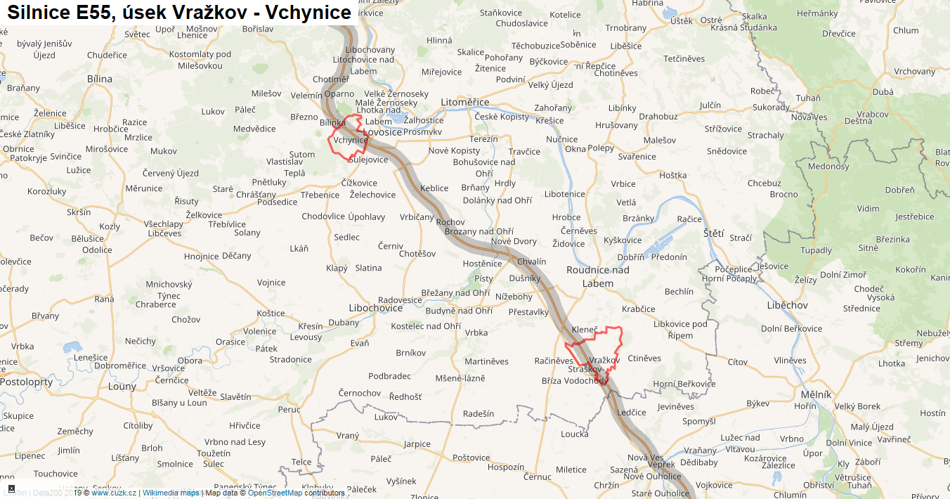 Úsek Vražkov - Vchynice, Silnice E55 - Mapa