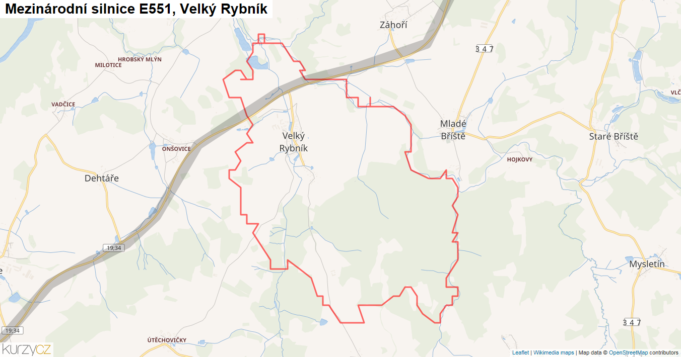 Velký Rybník, Silnice E551 - Mapa