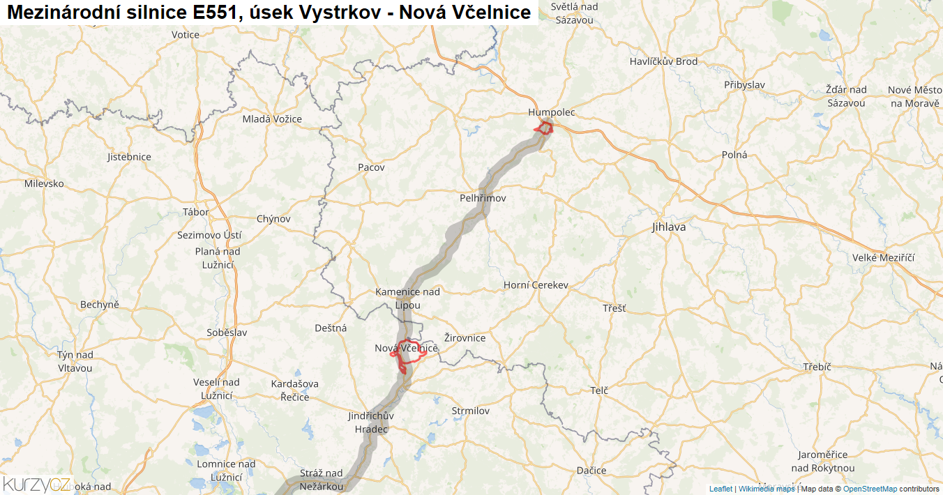 Úsek Vystrkov - Nová Včelnice, Silnice E551 - Mapa