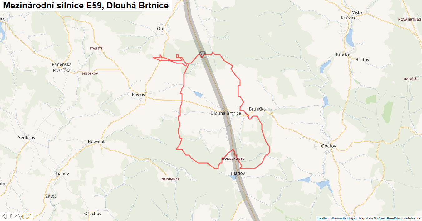 Dlouhá Brtnice, Silnice E59 - Mapa