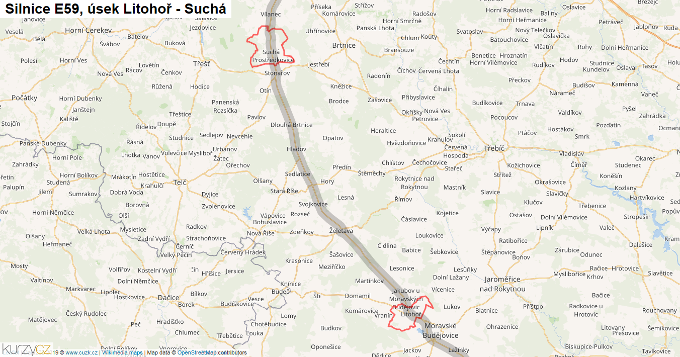 Úsek Litohoř - Suchá, Silnice E59 - Mapa