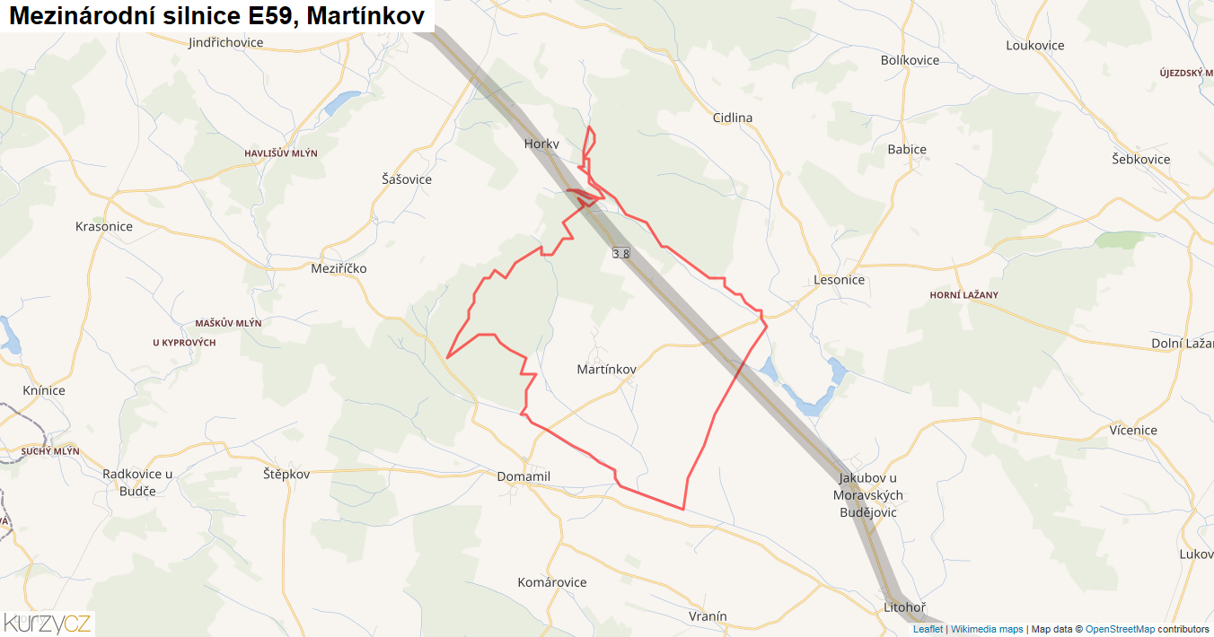 Martínkov, Silnice E59 - Mapa