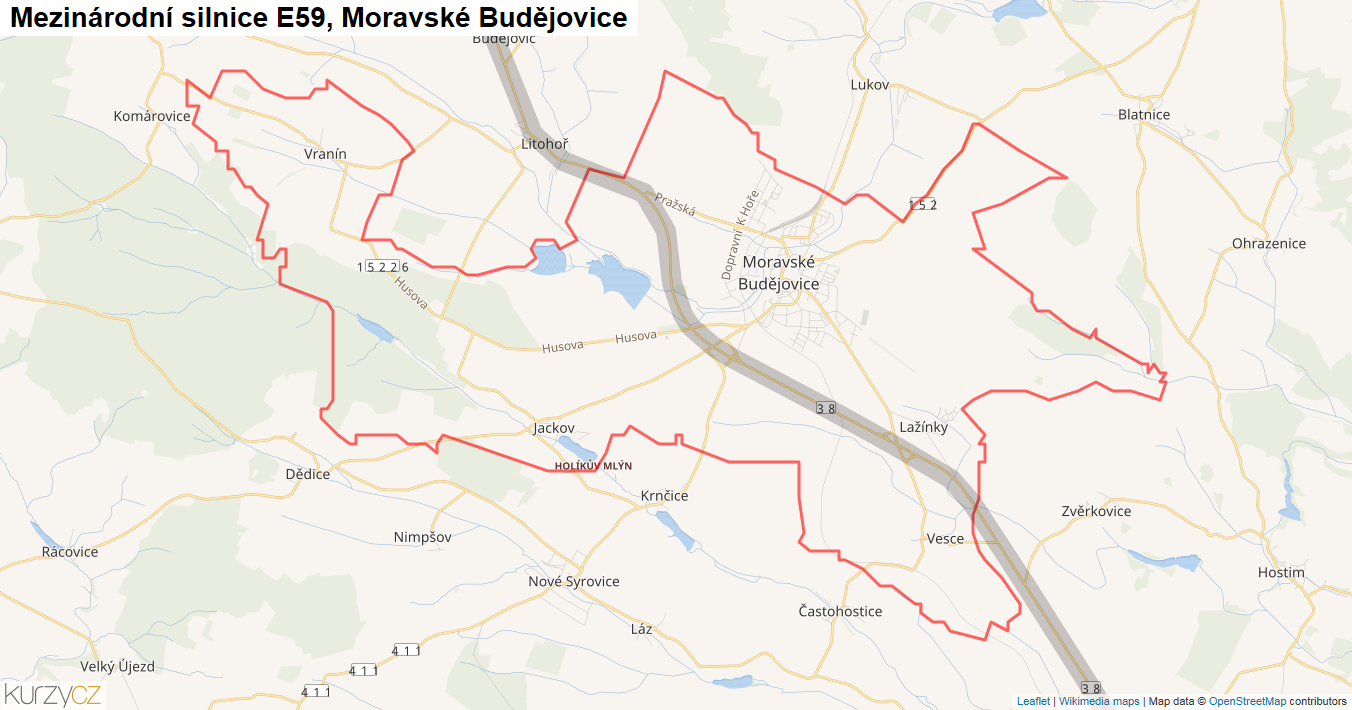 Moravské Budějovice, Silnice E59 - Mapa