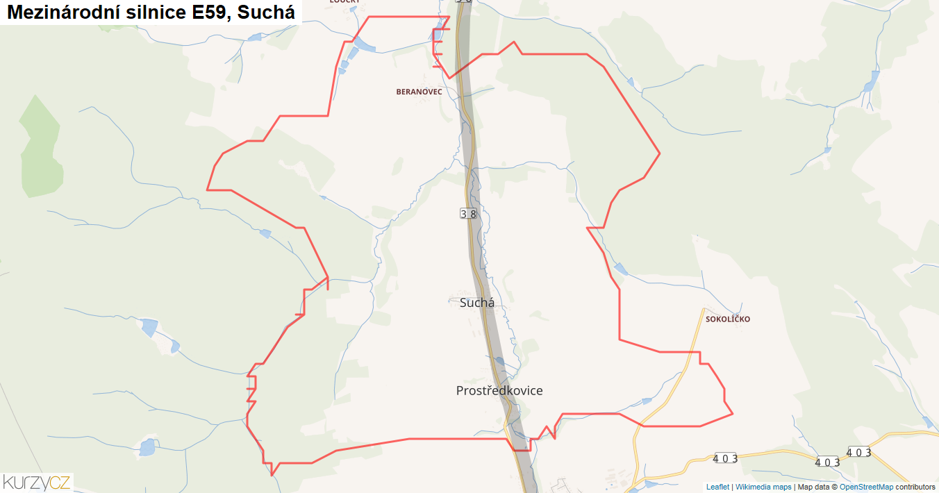 Suchá, Silnice E59 - Mapa
