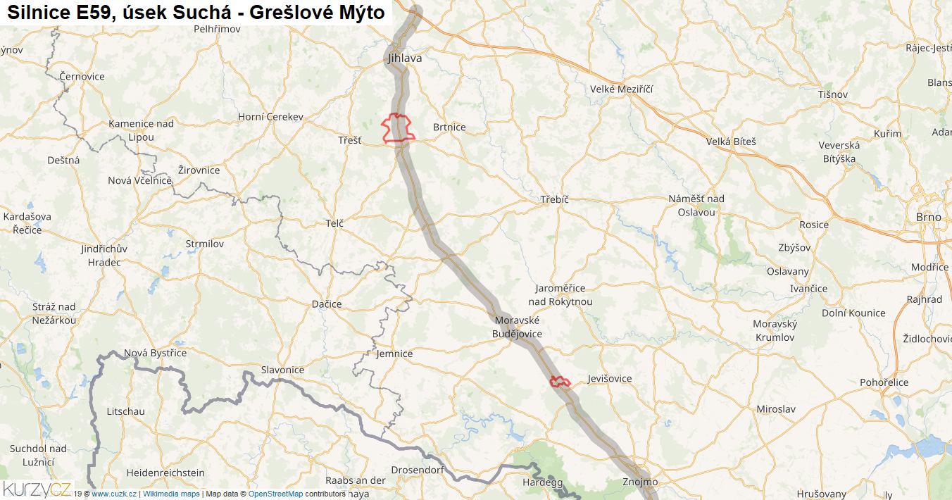 Úsek Suchá - Grešlové Mýto, Silnice E59 - Mapa