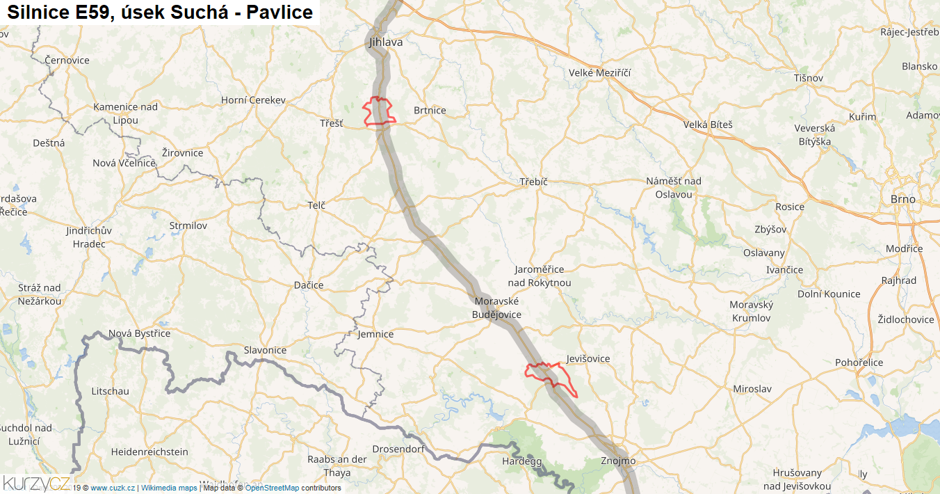 Úsek Suchá - Pavlice, Silnice E59 - Mapa