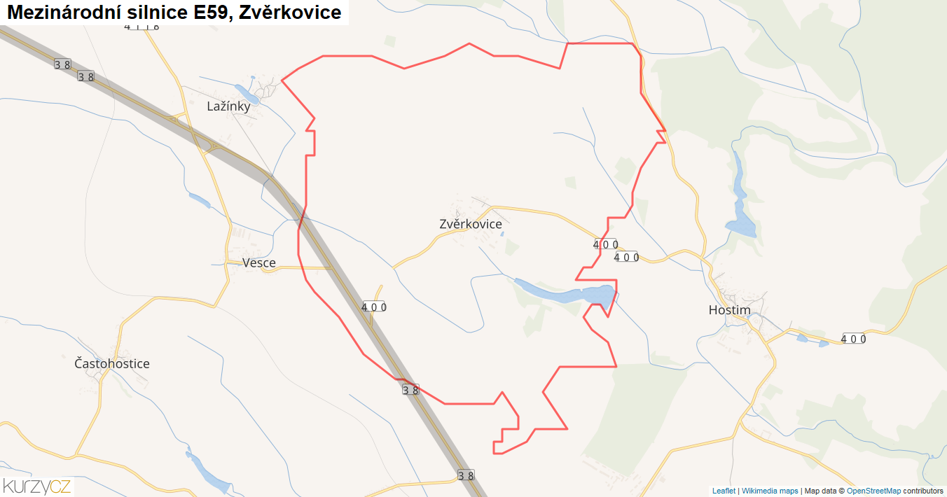Zvěrkovice, Silnice E59 - Mapa