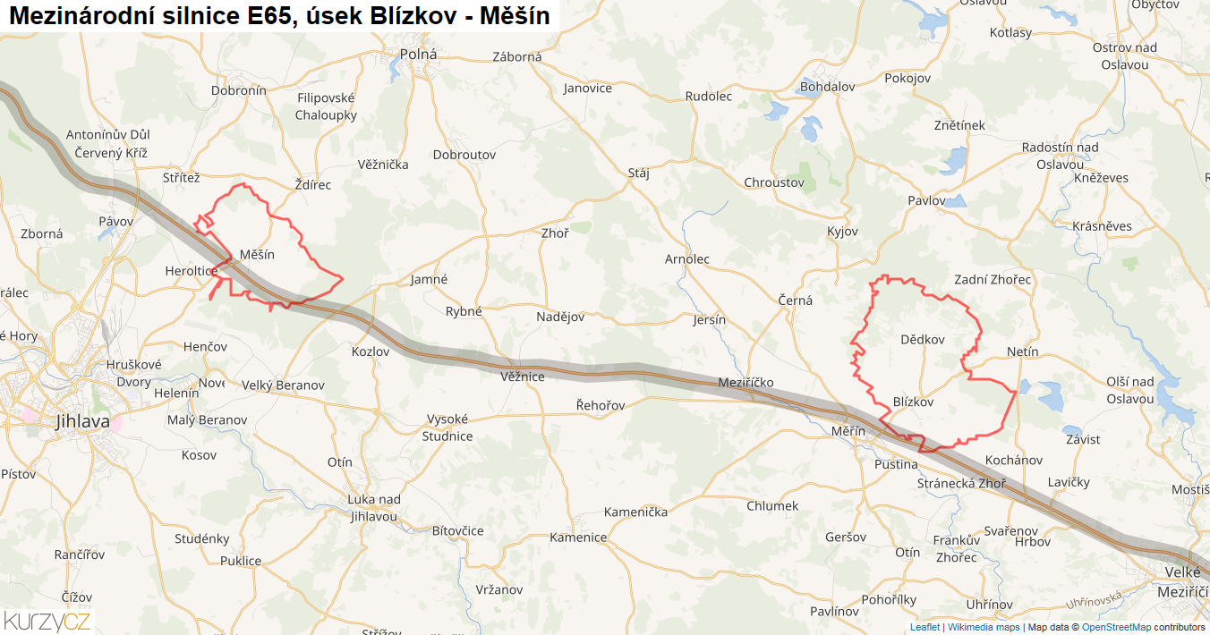 Úsek Blízkov - Měšín, Silnice E65 - Mapa