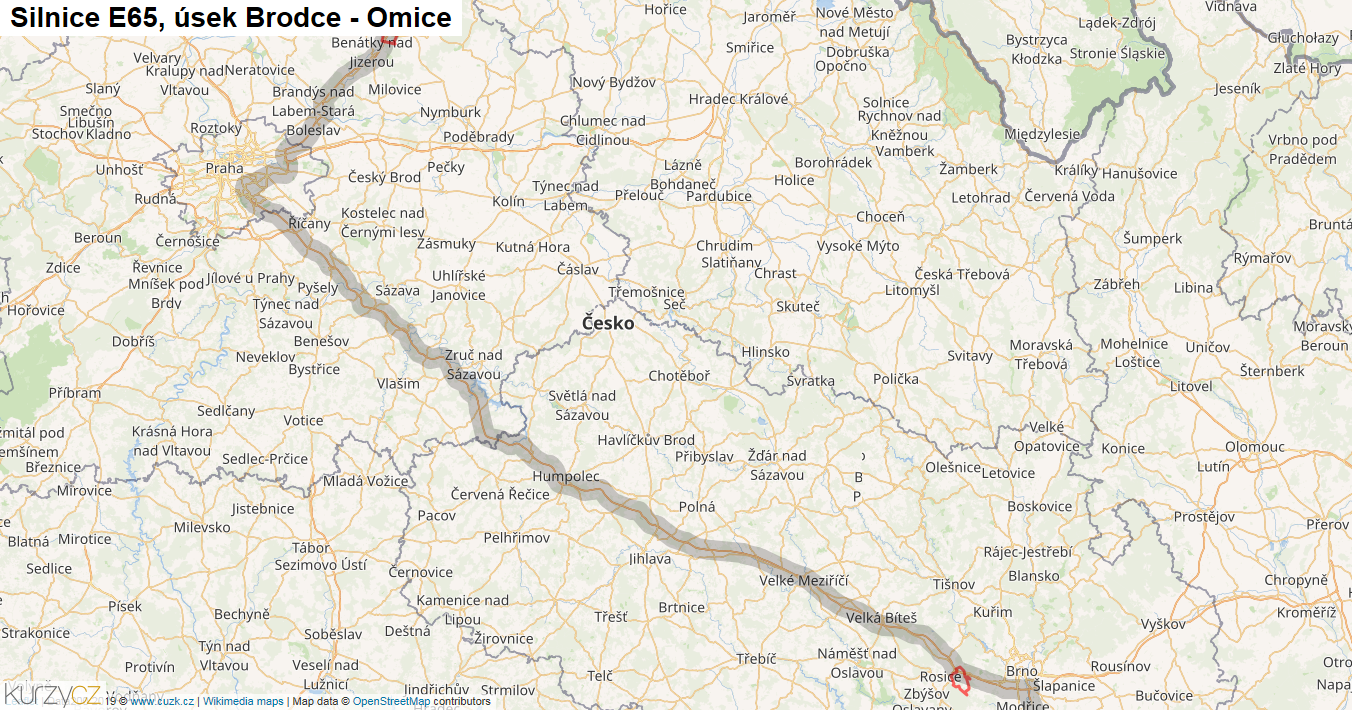 Úsek Brodce - Omice, Silnice E65 - Mapa