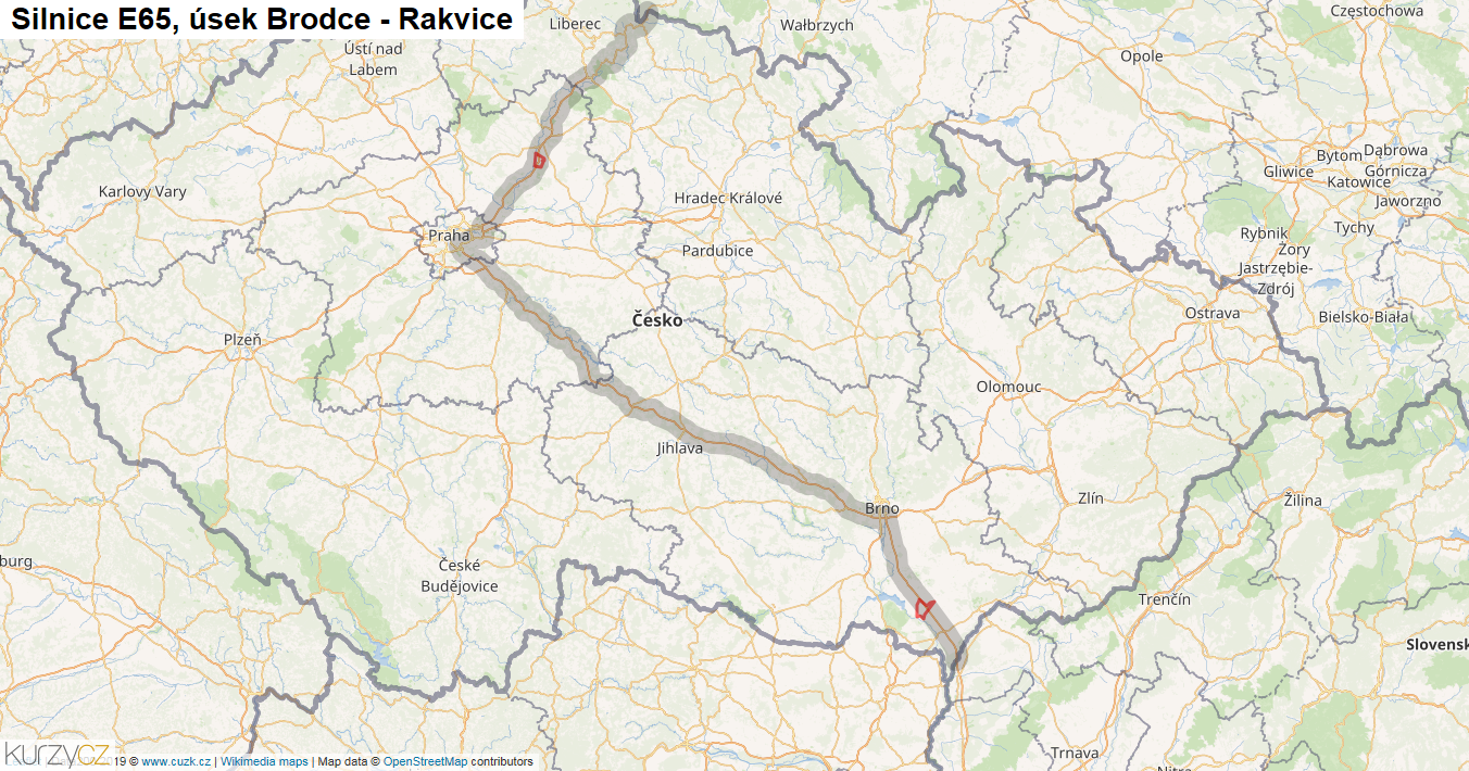 Úsek Brodce - Rakvice, Silnice E65 - Mapa
