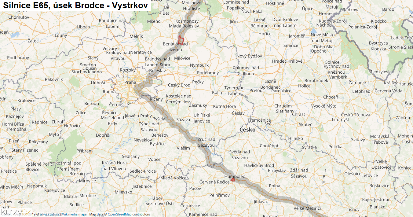 Úsek Brodce - Vystrkov, Silnice E65 - Mapa