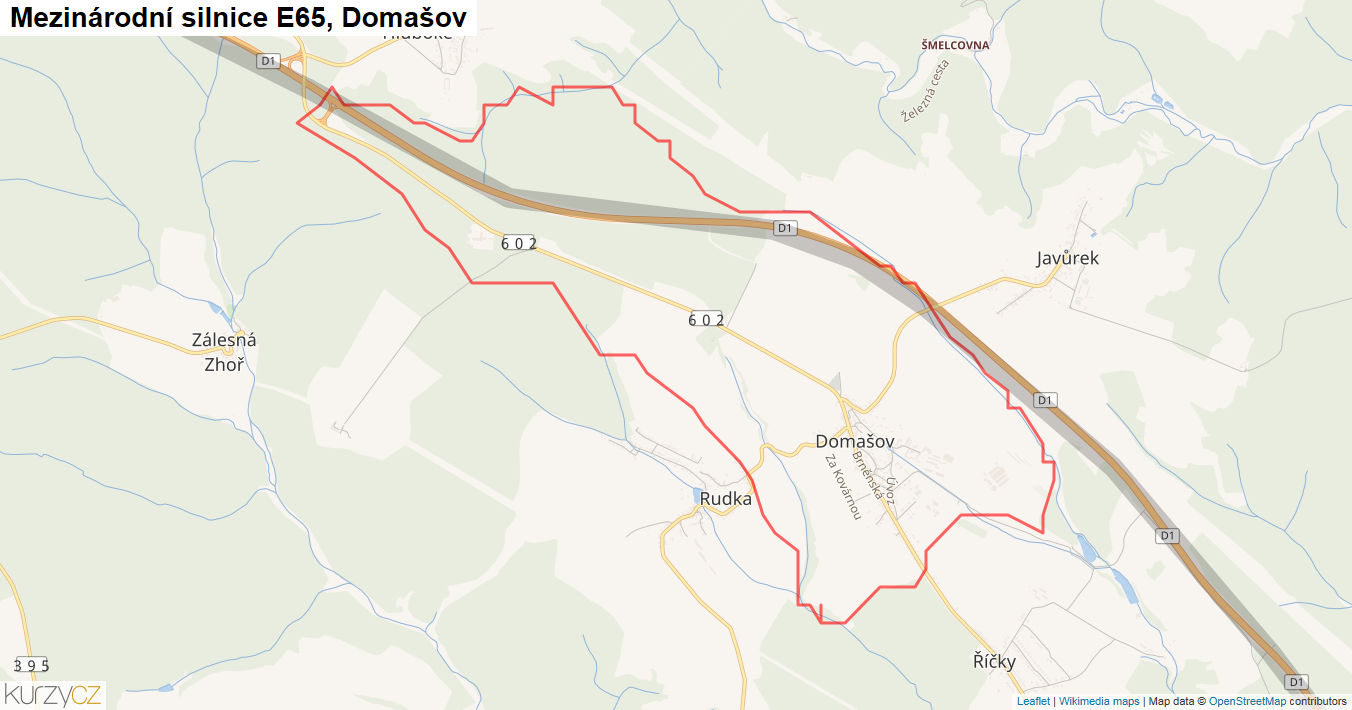 Domašov, Silnice E65 - Mapa