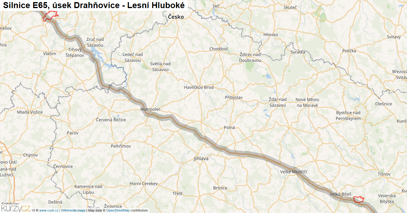 Úsek Drahňovice - Lesní Hluboké, Silnice E65 - Mapa