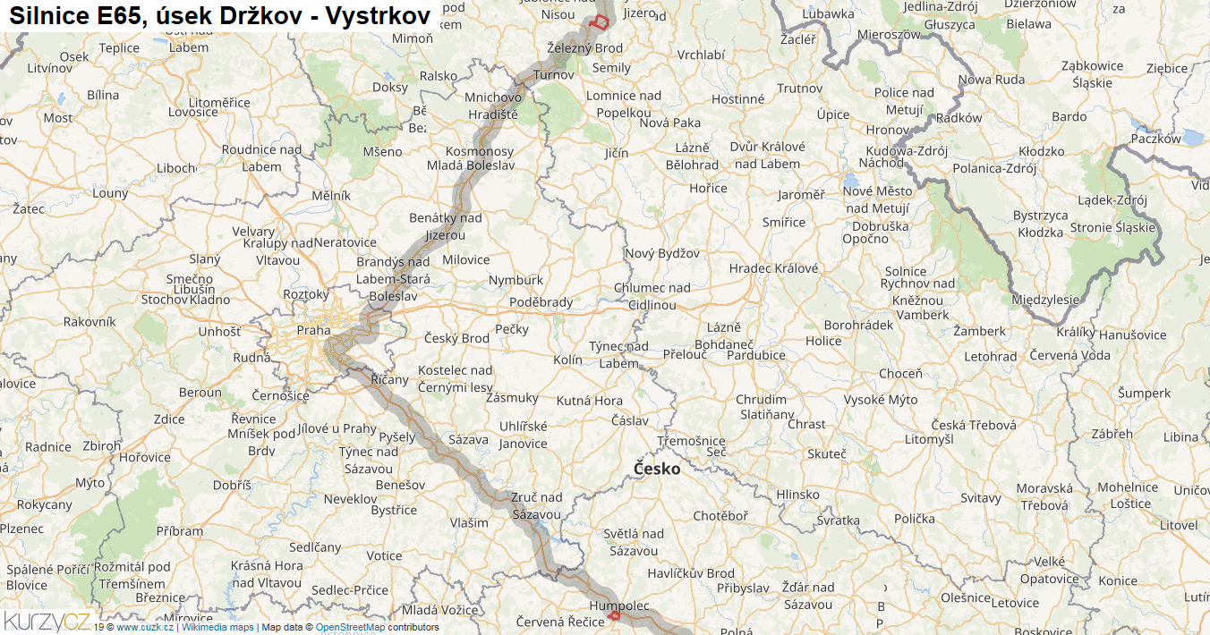 Úsek Držkov - Vystrkov, Silnice E65 - Mapa