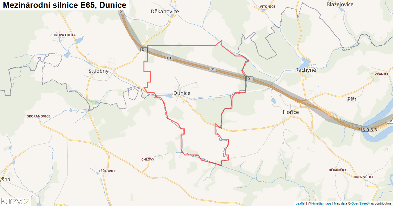 Dunice, Silnice E65 - Mapa
