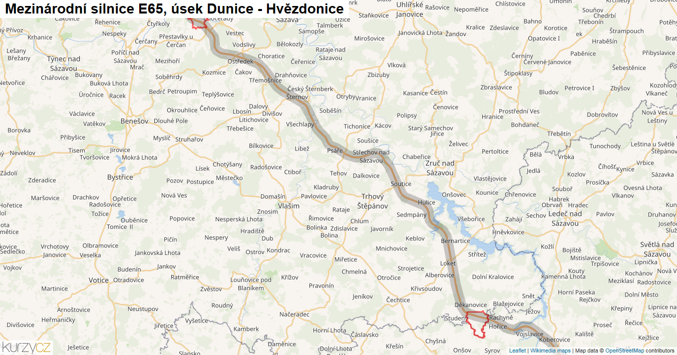 Úsek Dunice - Hvězdonice, Silnice E65 - Mapa