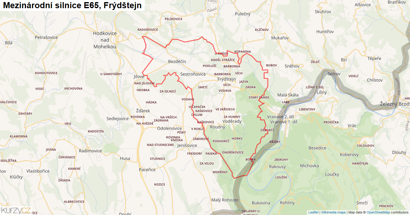 Frýdštejn, Silnice E65 - Mapa