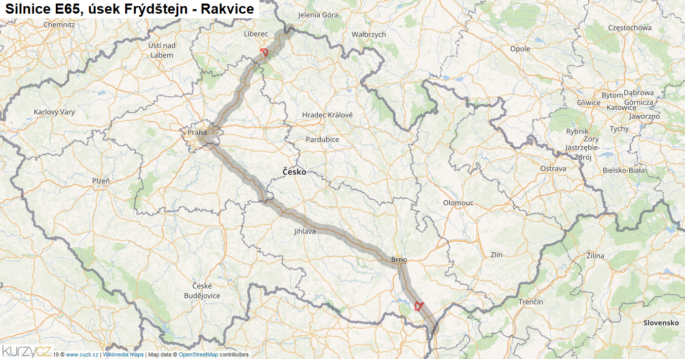Úsek Frýdštejn - Rakvice, Silnice E65 - Mapa