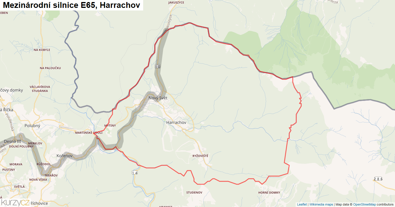 Harrachov, Silnice E65 - Mapa